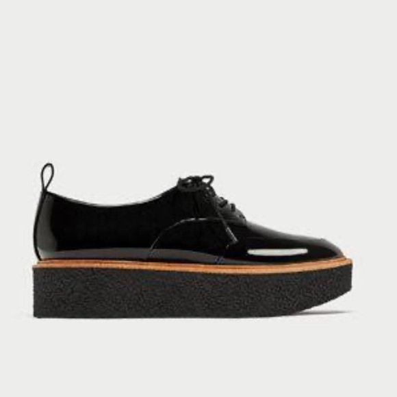 Zara black patent oxford platform brogues 39 8.5 - Picture 2 of 6